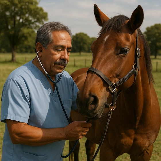 Veterinario rural con caballo